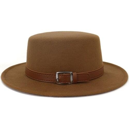 Wide Brim Simple Church Derby Top Hat Panama Solid Color Felt Fedoras Hat for Men Women artificial wool Blend Jazz Cap