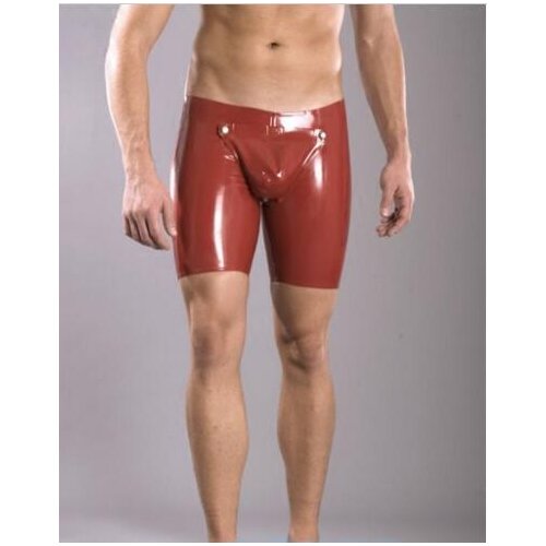 Sexy Brown Latex Mens Shorts SM Rubber Pants Cod-Piece Customize Hand-made with Crotch Back Zipper