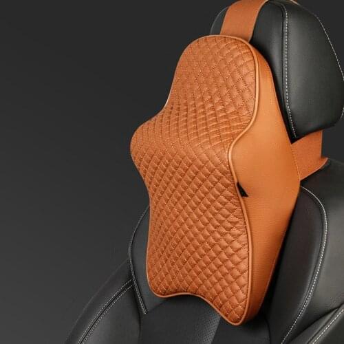 Car Seat Headrest Full Leather Memory Foam Pillow Travel Head Neck Support Breathable Cushion Car Seat Lumbar Cushion Pillow