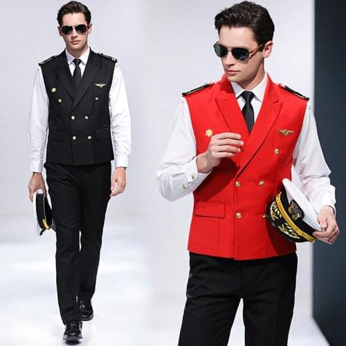 Luxury Cruise Ship Navy Seaman Uniform Man International Captain Standard Uniform Suits Vest + Shirt + Pants Servant WorkWear