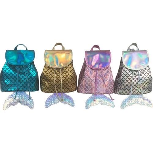 New Style Laser Gradient Sequins Mermaid Tail Design Dazzling Backpack Shoulder Bag Travel Bag School Bags For Teenage Girl Bags