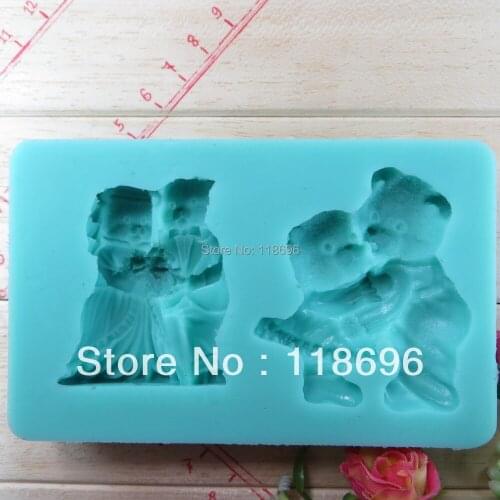 Wedding Bear Hug Bear Family Shape Silicone Mold Cookware Dining Bar Non-Stick Cake Decorating Fondant Animal Mould