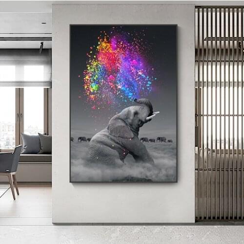 Modern Animal Canvas Poster Elephant Colorful Oil Painting Wall Art Pictures for Living Room Home Decor Mural Frameless Prints