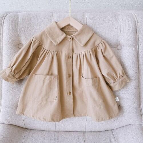 Spring and Autumn Girls Pure Color Trench 2021 New Baby Girl Korean Fashion Long Trench Coat