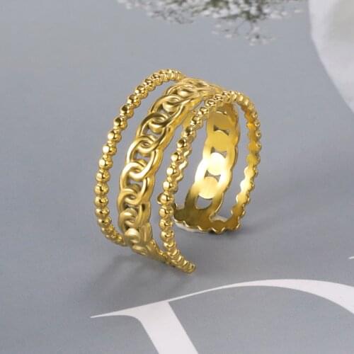 Gothic Punk Style Open Three-Layer Cuban Ring For Women girl Stainless Steel Minimalism Fashion Charm Jewelry Party Friend Gifts