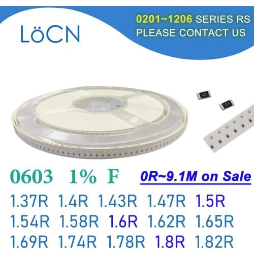 0603 1% 5000PCS SMD Resistor F 1.37R 1.4R 1.43R 1.47R 1.5R 1.54R 1.58R 1.6R 1.62R 1.65R 1.69R 1.74R 1.78R 1.8R 1.82R 1608 OHM
