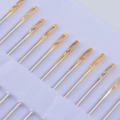 Hot 12Pcs/Set Stainless Steel Antijumper Multi-size Hand Sewing Needles DIY Darning High Thick Big Eye Self-Threading Embroidery