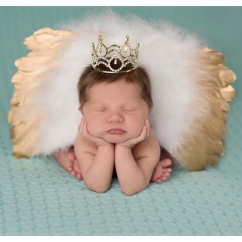 2pcs/set Cute Newborn Angel Feather Wings with Baby Girl Rose Flower Headband Hair Accessories for Infant Photography Props