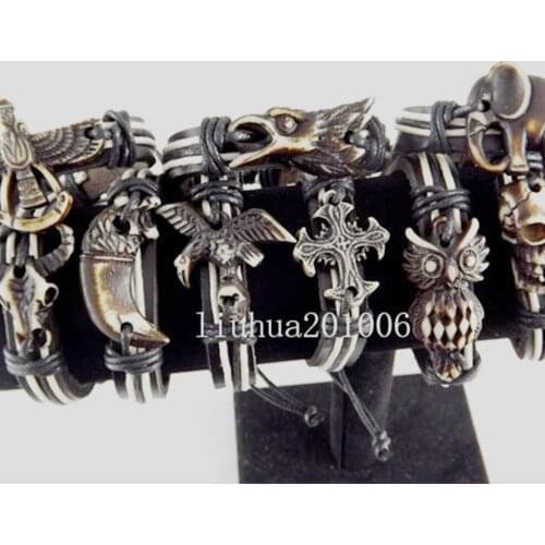 24 pcs/lot Mix Style Animal Teeth bracelet Cross Skull eagle tiger Tooth Resin Free Shipping