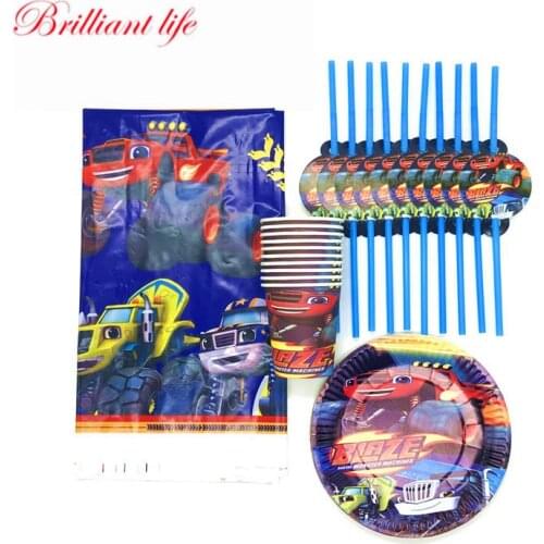 31/61pcs Blaze And The Monster Machines Theme Straws Plates Cups Tablecloth Baby Shower Kids Birthday Party Decoration Supplies