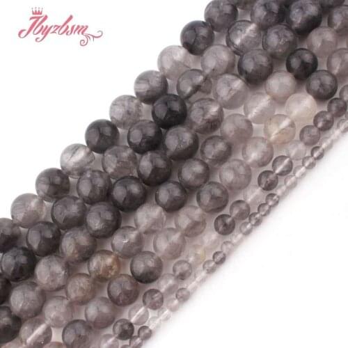 4/6/8/10/12mm Natural Cloudy Crystal Round Smooth Beads Loose Natural Stone Beads For Necklace Bracelet Jewelry Making 15"
