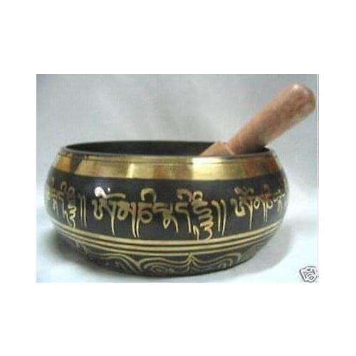 5" Tibetan Singing Beautiful Tibetan Buddhism Cuprum Mantra Singing Bowl Buddha of bowls Antique Garden Decoration Silver Brass