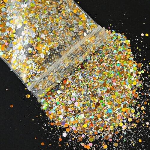 50g/Bag(1.78Oz) Nail Art Glitter Mixed Hexagon Sequins Decorations Flakes Colorful Supplies Symphony Color Laser Sequins Ta#023