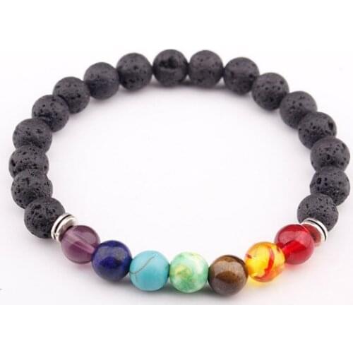 8mm Punk multicolor Agate Chakra Healing Reiki Buddha Yoga Bracelet elastic adjustable Volcanic Stone Bangles vrdg3