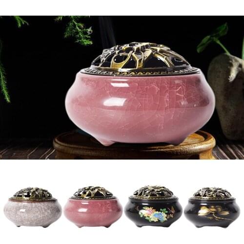 Burn Black Glaze Ink Disc Censer Ceramic Incense Burner Incense Seat Indoor Household Home Decoration for Incense C