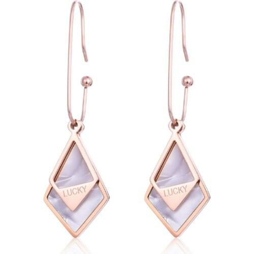 316L Stainless Steel Long Geometric Earrings Womens Tie-shaped Double Layer Rose Gold Long Earrings No Fade