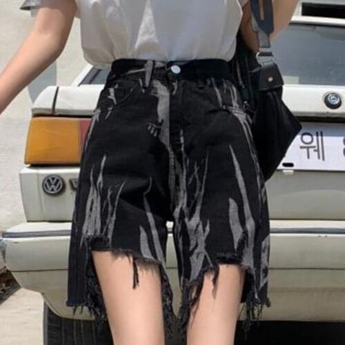 Streetwear Short Jeans For Women Plus Size Denim Shorts Tie Dye Ripped High Waist Irregular Biker Shorts Feminina Chic 2021
