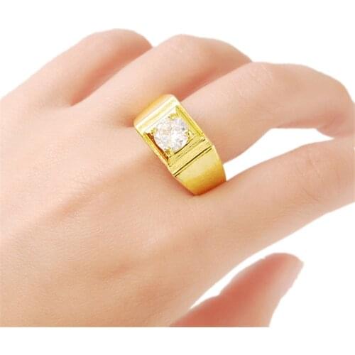 Hot Selling Gold Color Filled Round AAA Zircon Crystal Rings Women Men Luxury Jewelry Gift