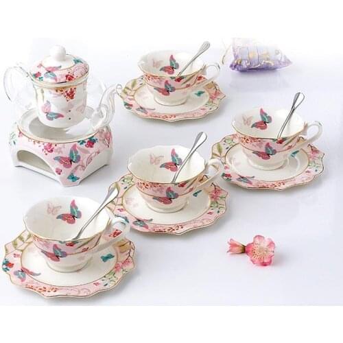 Chinese Tea Set Porcelain High Temperature Resistance Glass Teapot With 4 People Ceramic Cups and Saucers Wedding Gift