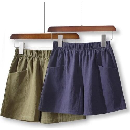 Short Pants Summer Cotton Linen Women Shorts New Fashion Female Wide Leg Trousers Casual Loose Plus Size Elastic Wasit Shorts