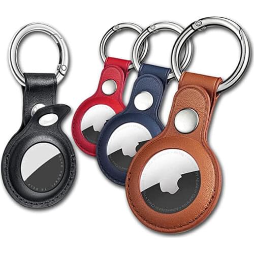 Leather Keychain for Apple Airtags Case Protective Cover Bumper Shell Tracker Accessories Anti-scratch Air Tag Key Ring Holder
