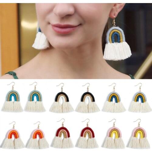 Fringe All Match Layered Tassel Rainbow Hook Dangle Earrings for Gifts