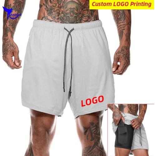 Summer Quick Dry 2 in 1 Running Shorts Men Gym Fitness Workout Training Short Pants Jogging Crossfit Bottoms with Pocket Custom