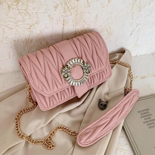 Fashion Small Pleated Armpit Cossbody Bags 2020 Winter Diamond Lock Chain Shoulder Bag Ladies PU Leather Clutch Purse Sac A Main