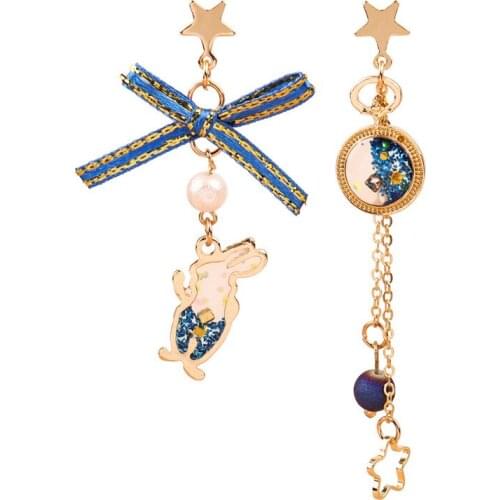 10 pair/lot fashion women jewelry accessories metal star enamel alice clock rabbit bow earrings