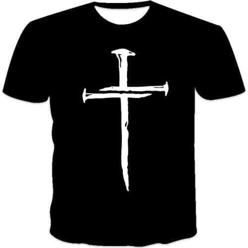 2021 summer best-selling new mens T-shirt loose clothes retro short-sleeved fashion cross pattern printing O-neck mens T-shirt