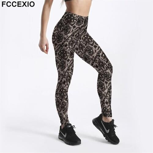FCCEXIO New Punk Style Workout Leggings High Waist Fitness Legging Floral Snakeskin Printed Leggins Women Pants Large Size Mujer