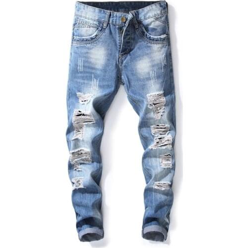Skinny Jeans Men Blue Jean Homme Denim Ripped Spijkerbroeken Heren Biker Stretch Pants Slim Fit Masculina Pantalon Fashion