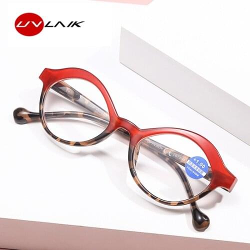 UVLAIK Small Oval Reading Glasses Women Anti Blue Light Eyeglasses Computer Men Optical Hyperopia Prescription Glasses