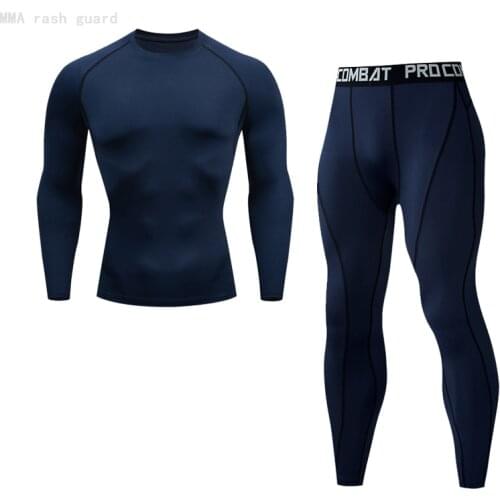 Solid color Mens suit Long-sleeved Top + Pants Black O-neck Slim-fit T-shirt Stretch Sports Base layer 2-pc /set Tracksuit Men