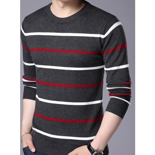 Autumn New Style Korean-style Color Panel Striped Thin Sweater Mens Long-Sleeve Youth Sweater Casual Base Shirt