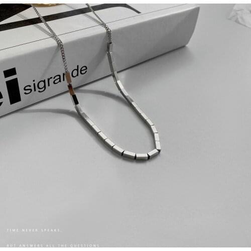 Square Necklace Woman Clavicle Bridal Necklaces Chain Simple Pendant Jewelry Silver Color Vintage Kpop Stainless Steel Collares