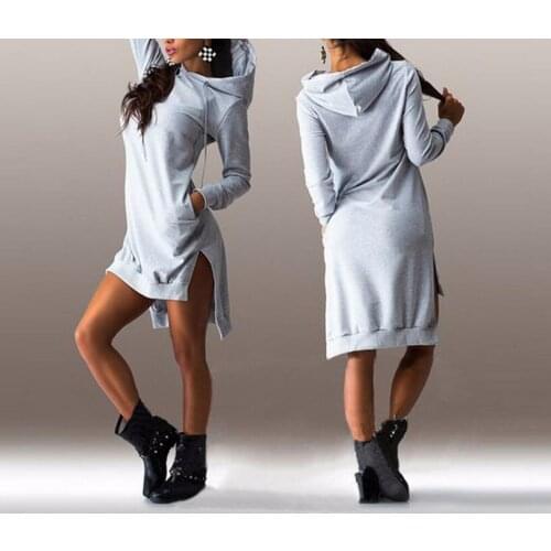 Autumn&Winter hooded dress Women casual long sleeve Split bodycon dress new year pocket sexy mini Irregular dresses vestidos