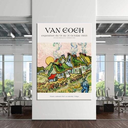 Van Gogh Museum posters, vintage exhibition prints, houses and figures, landscape oil painting decoration poster printing