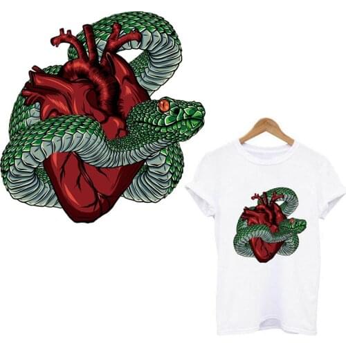 DIY Snake Heart Patches For Clothing Stickers Punk Biker Patch Iron On Transfers For Clothes Skull Rock Patches Thermo-stickers