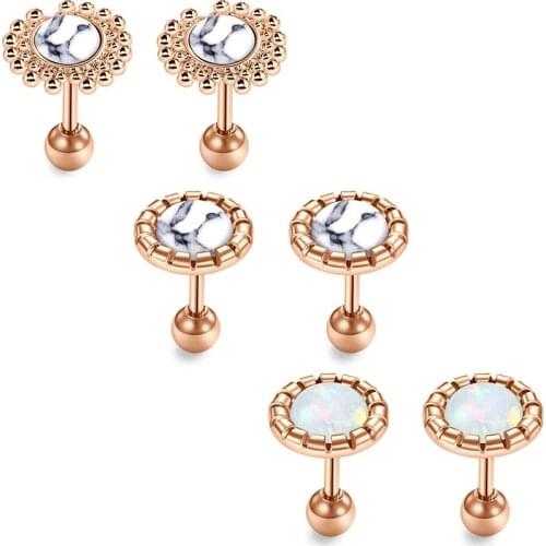 16G stainless steel stud earrings for female girl cartilage earrings spiral perforation, creating opal Marbel stone