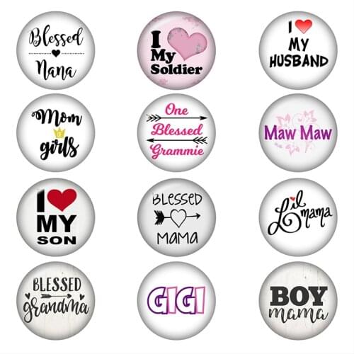 MOM BLESSED NANA GIGI SON glass snap button Round photo glass cabochon demo flat back Making findings 12mm/18mm/20mm/25mm A6579