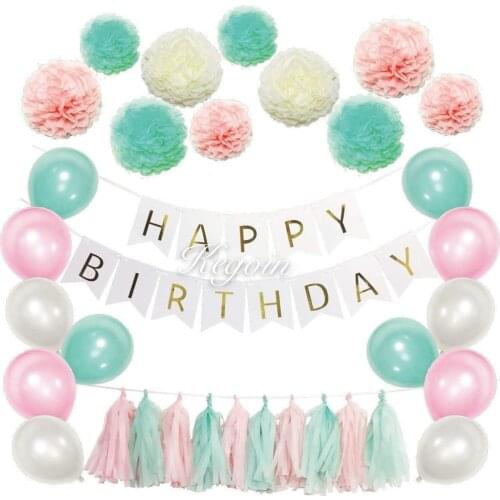 Party decoration Tissue paper flower pom pom ball tassel Happy Birthday banner party decor