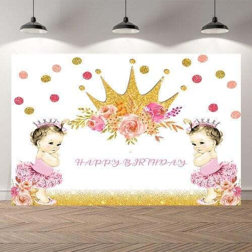SeekPro Vinyl New Born Princess Birthday Party Baby Shower Golden Banner Backgrounds Printed Indoor Photographic Studio Backdrop