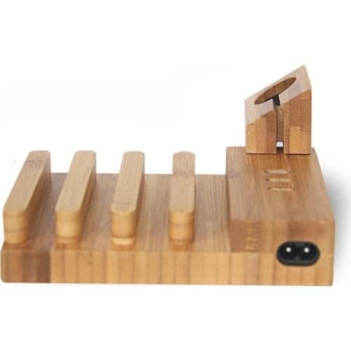 Explosive Creative Intelligent Watch Tablet Phone Universal Bamboo and Wood Multi-port 3 USB Port Charging Mobile Phone Holder