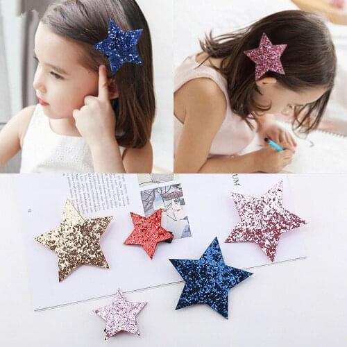 5pcs Shiny Sythetic Leather star kid children barrette bling PU hair clips for girls toddlers hairpin girls hair accessories