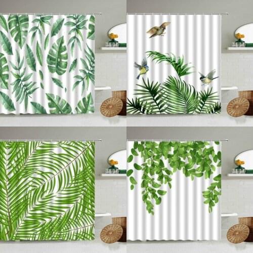 Summer Hand Painted Leaf Plants Flowers Garden Waterproof Shower Curtain Green Tropical Rainforest Bathroom With Hook Curtains