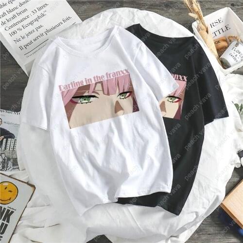 Japan anime Cartoon darling in the franxx Harajuku Zero TWO print women top loose summer casual short-sleeve chic female T-shirt
