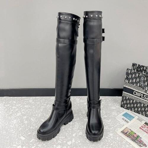 Designer Fashion Over The Knee Boots Women Wedges Platform High Heels Shoes 2021 New Punk Style Thigh High Boots Women Shoes