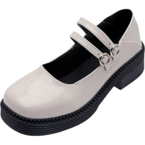 2021 summer new Mary Jane square toe shallow mouth thick bottom temperament versatile summer thick heel French small leather sho