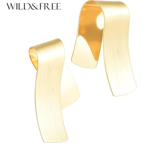 Wild&Free Punk Big Square Geometric Curving Stud Earrings Twisted Earrings Gold Metal Earring For Women Party Jewelry